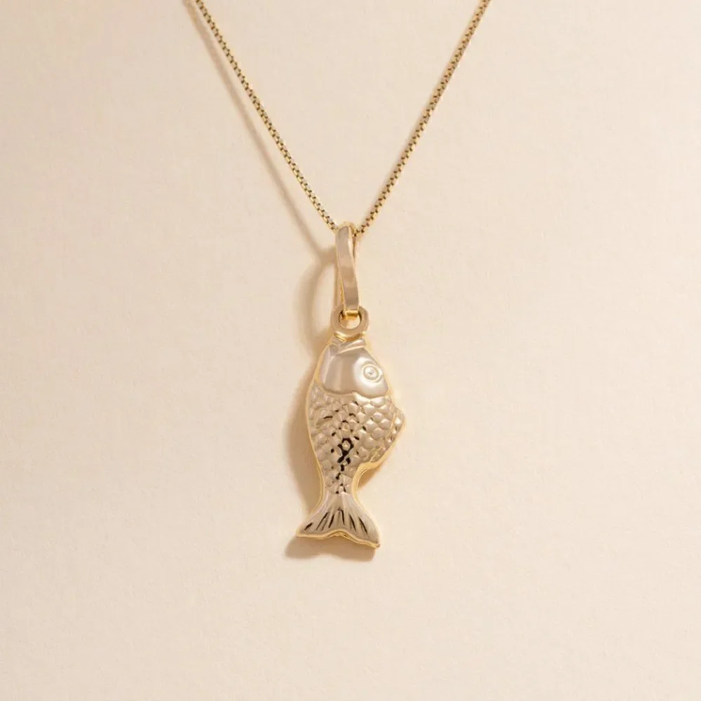 Fish charm | Real Gold necklace | 14k Real Gold Pendant | birthday gift |